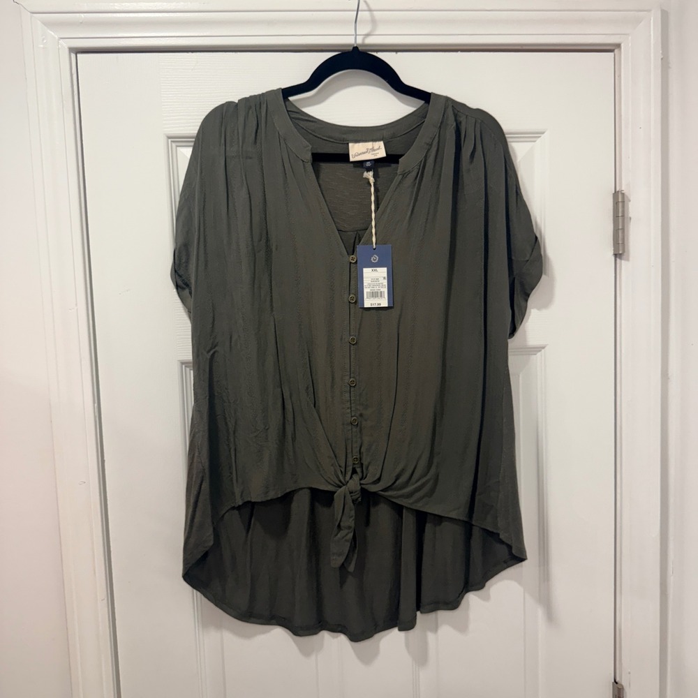 Universal Thread Olive Green Tie Front‎ High Low Blouse XXL New